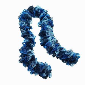 Crocheted Womens Scarf Blue Teal Silver Metallic Accessory 54" Long by 5" Wrap
